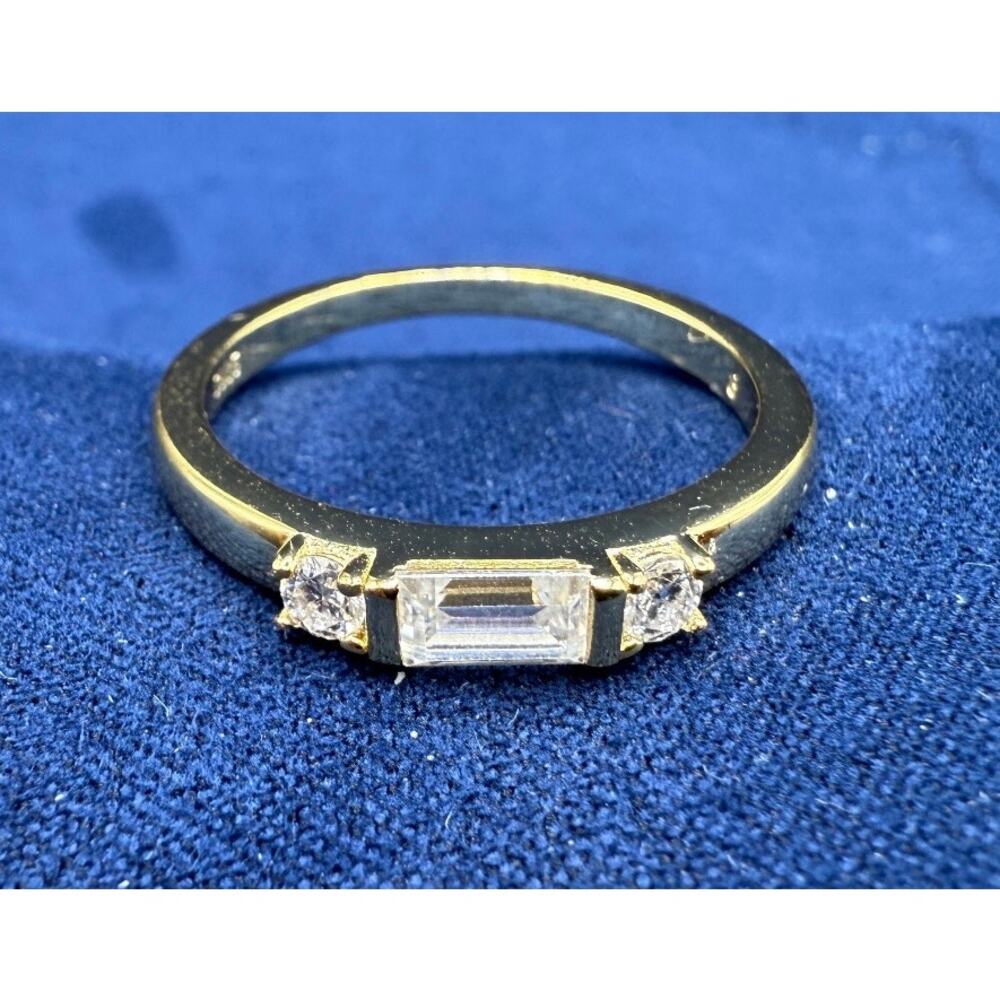 2CT Gold over Sterling Silver Moissanite Baguette three stone ring size 8